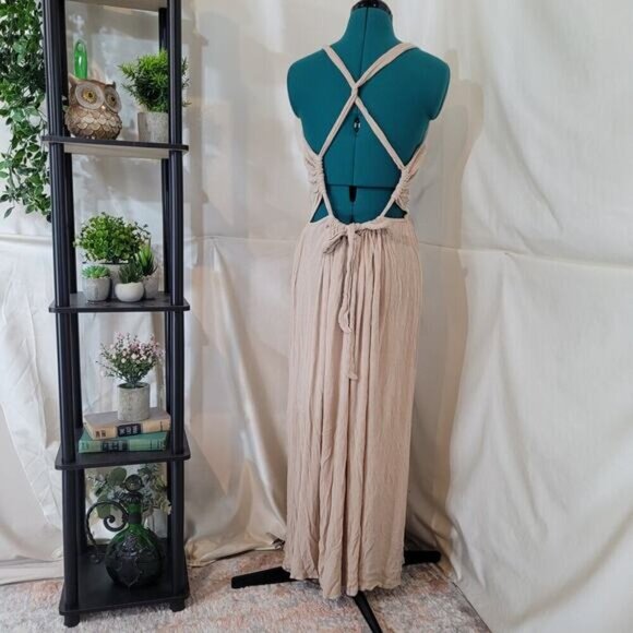 OneTheLand Beige Backless Maxi Dress - Size Large - Picture 3 of 10